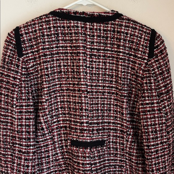 Mango Tweed cropped boxy Black red white full zip Blazer suit jacket women 8 EUC - Picture 10 of 12